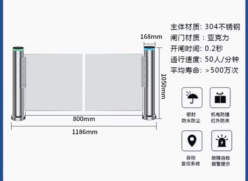 小区学校人脸识别三辊闸人行通道摆闸翼闸检票小区门禁系统一体机闸机
