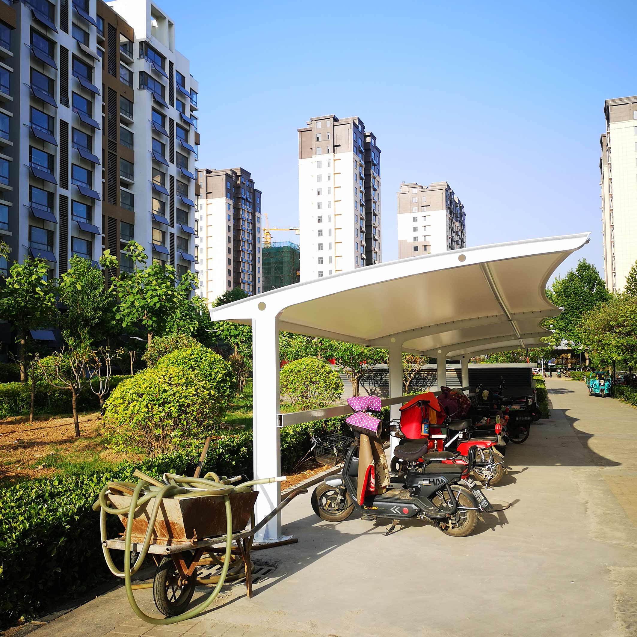 膜结构充电桩棚  耐冲击性好 结构稳固牢靠 抗震性能好